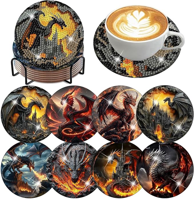 ijbnhd 8 PCS Dragon Diamond Art Coasters Kits by ijbnhd