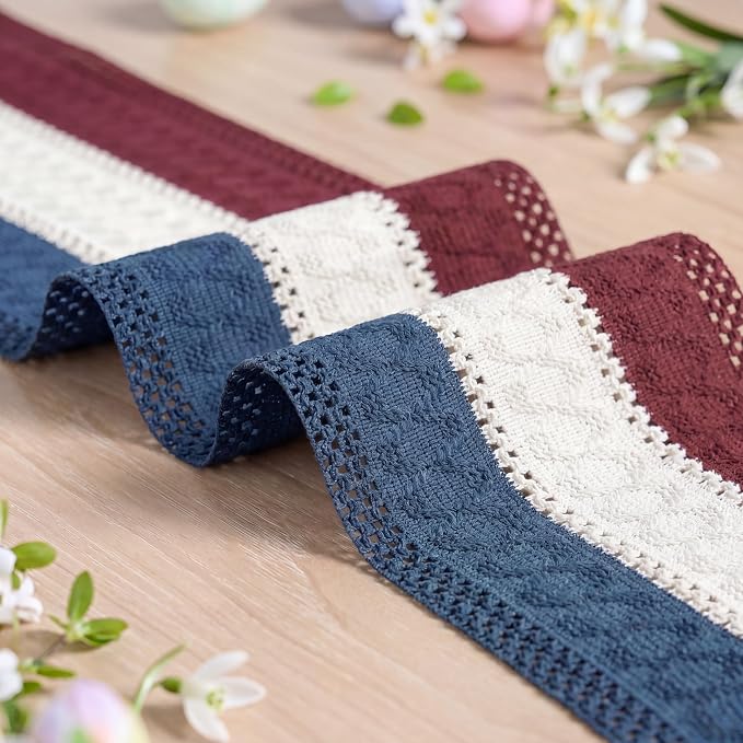 Artoid Mode Blue Beige Red Farmhouse Rustic Table Runner 12x108 Inch | Holiday - Image 6
