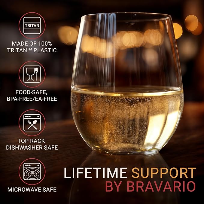 Bravario Unbreakable Stemless Plastic Wine Glasses | Reusable | Shatterproof - Image 4