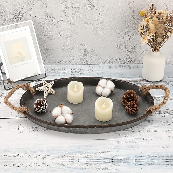 Hipiwe Galvanized Metal Iron Tray Farmhouse Serving Trays - Image 2