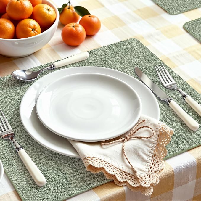 Faux Leather Heat Resistant Placemats 6 Packs, Waterproof Wipeable Dining PU - Image 7