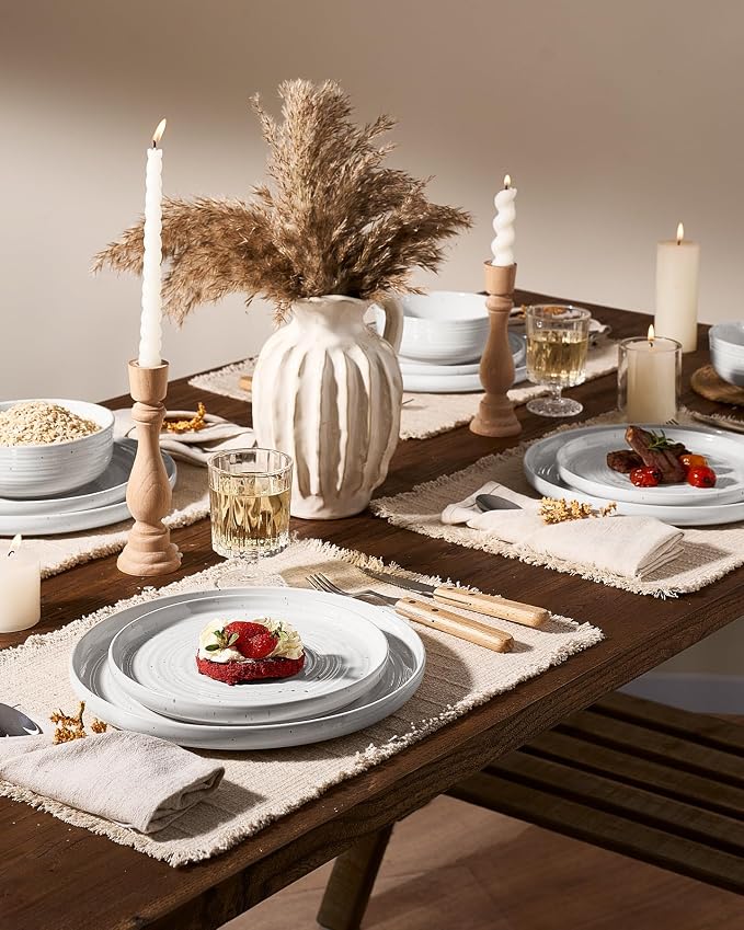 Stoneware Dinnerware Sets for 6, Coupe Plates & Bowls, Chip & Scratch Resistant - Image 2