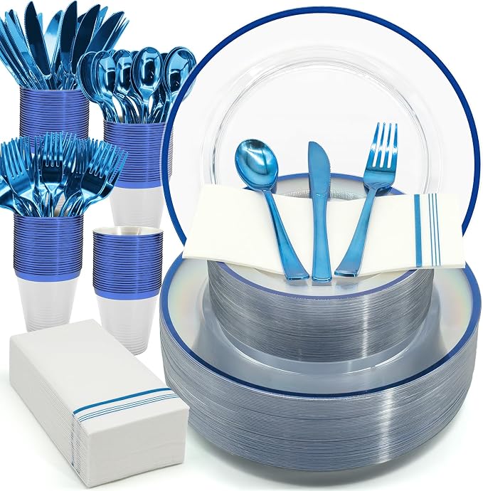 AIRE Blue Gold Plastic Plates Set, sturdy leakproof cutlery, fancy party - Image 7