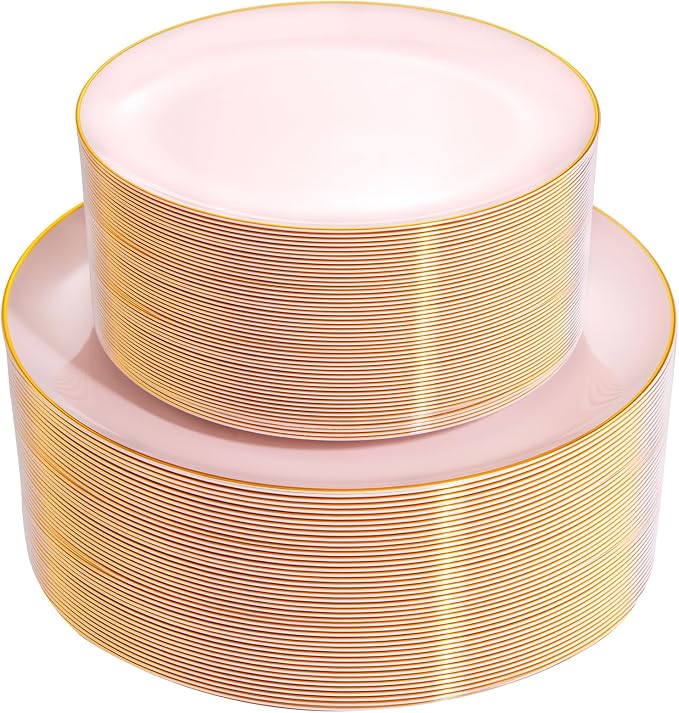 PULOTE 100PCS Pink Plastic Plates by PULOTEpartywareWesupplyproductsandyouenjoylife