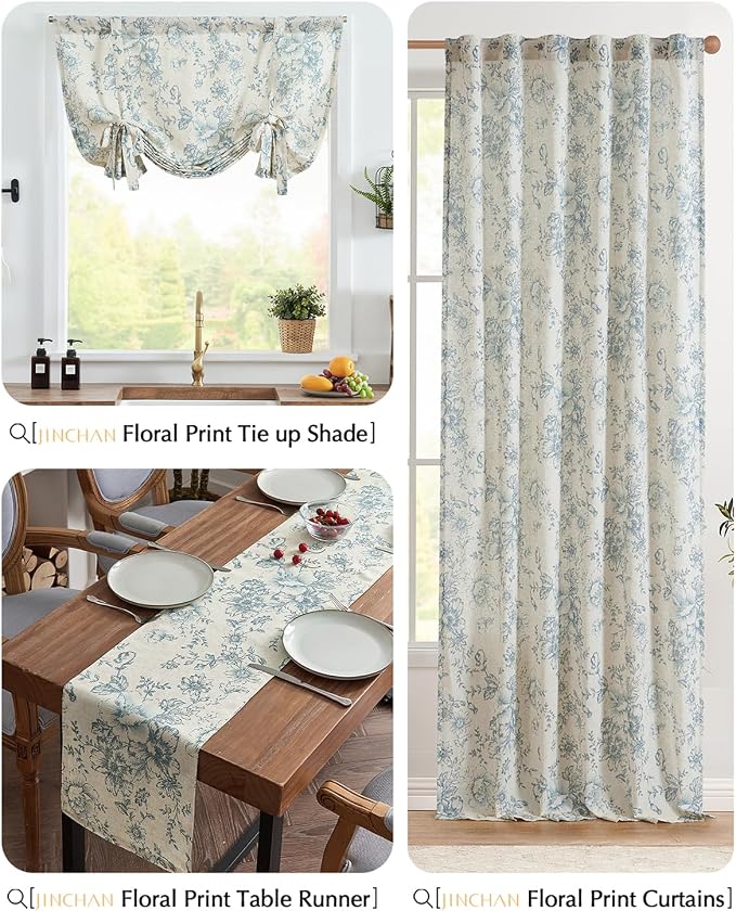 jinchan Blue Floral Linen Table Runner 13 x 72 Inch Rustic | Blooming floral - Image 8