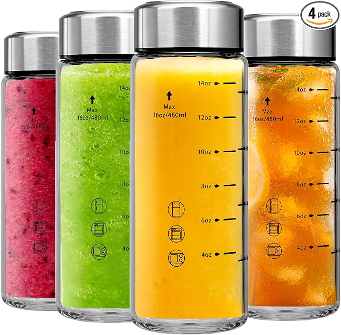 Glass Juice Bottles 4 Pack 16 oz by Chunmo