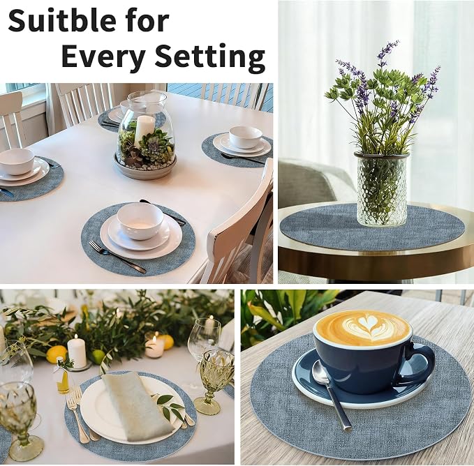 Maxpearl Faux Leather Round Placemats Set of 6, 13.8 inch, Heat Resistant - Image 9