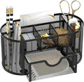 Mesh Desk Organizer with Drawer, 9-Compartment Pen Holder by SUPEASY