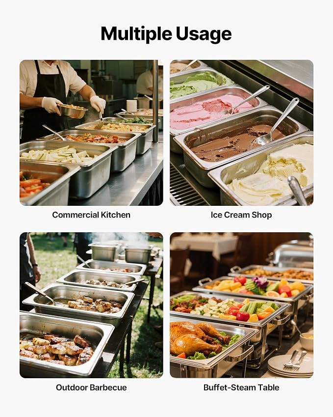 VEVOR Full Size Stainless Steam Hotel Pan, 6 Inch Deep 20.87 x 12.87 inch Table - Image 7