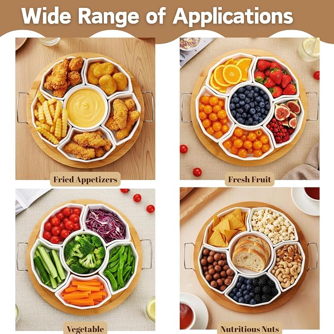 Chip and Dip Serving Set, 6-Compartment Removable Appetizer Snack Dishes - Image 5