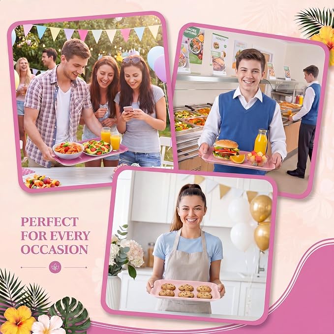 4 Pieces Pink Serving Trays Pastel Melamine Platters Reusable Rectangle Party - Image 5