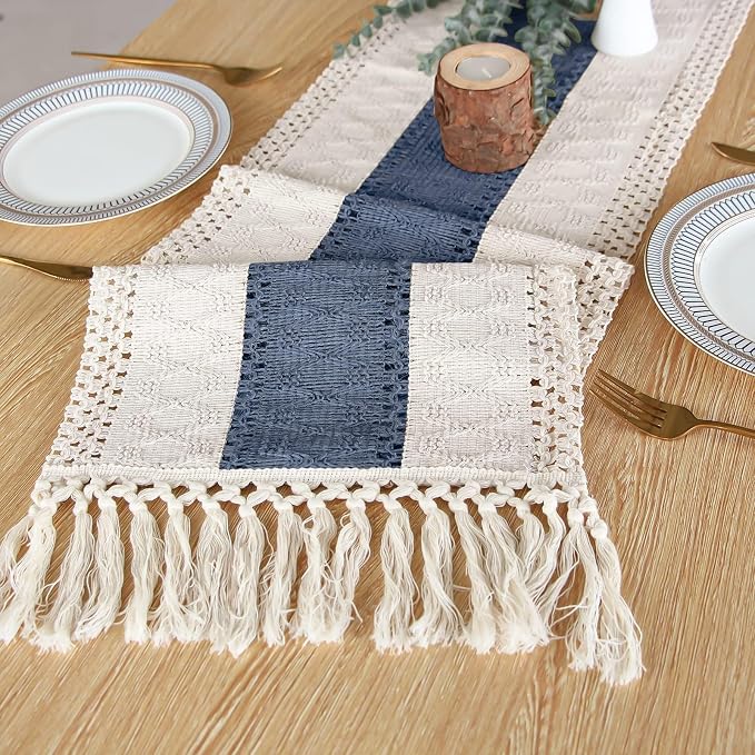Boho Table Runner for Home Decor 12x90 Blue Fall Rustic Decorations | 90 Inches - Image 4
