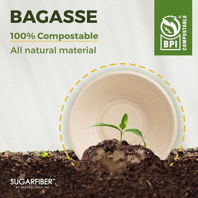 Harvest Pack PFAS FREE 24oz Compostable Bowls, Round Paper Bowls Heavy-Duty - Image 6
