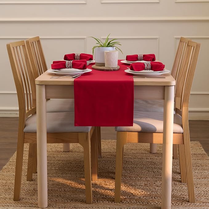 Encasa XO Table Runner, Cotton Canvas Dining Runner 13"x120" | Deep Red - Image 4