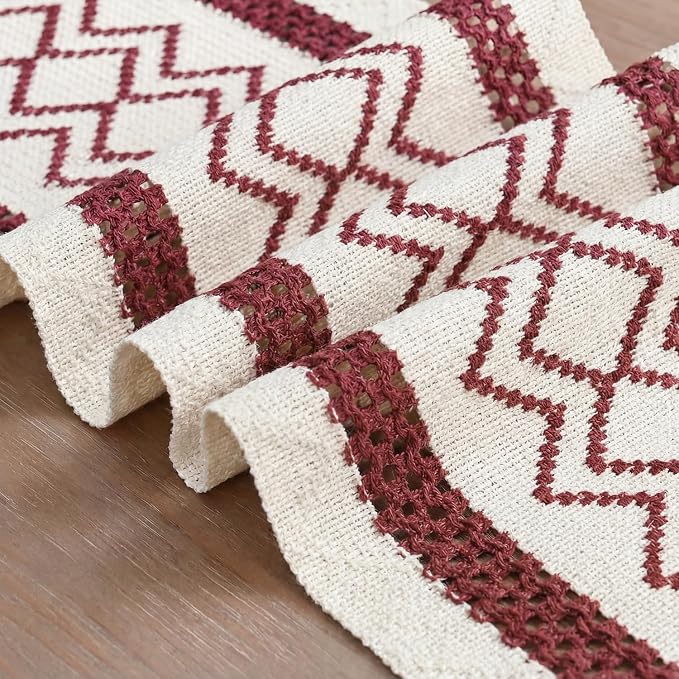 Artoid Mode Red Stripe Diamond Woven Table Runner 12x60 Inch | Holiday - Image 6