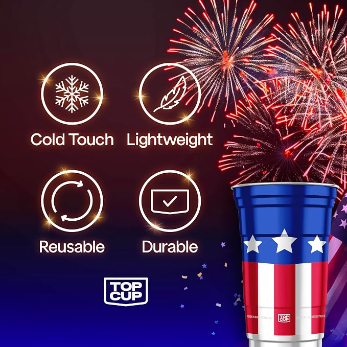 Top Cup Americana Cup | 20 oz Reusable Aluminum Party Cups 20 Count | Durable - Image 3