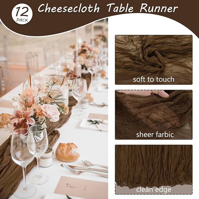 12 Pack 10Ft Cheesecloth Table Runner 35x120 Inch Boho Gauze Table Runner - Image 4