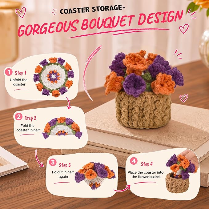 Crochet Flower Coasters, Handmade Bouquet Coasters - Image 3