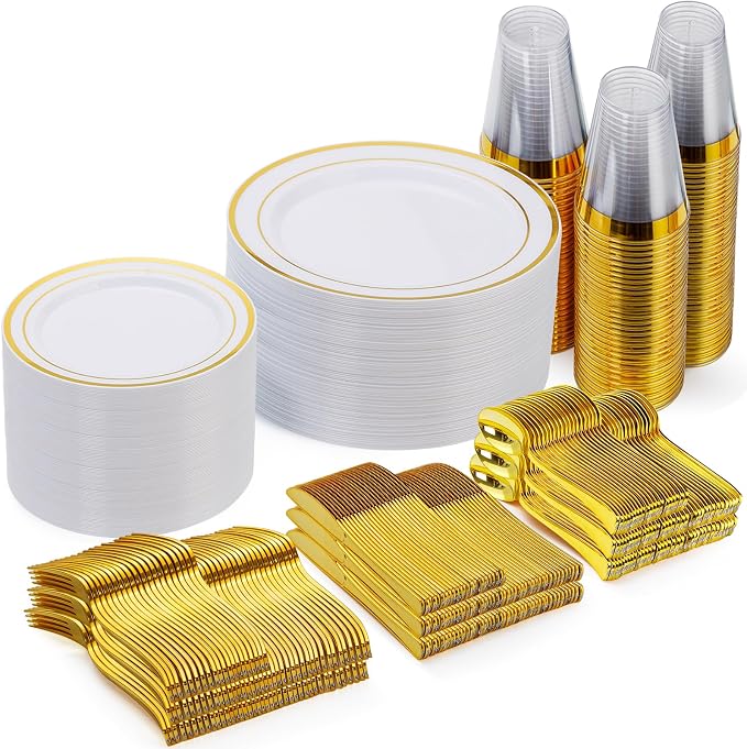 420 Pieces Gold Disposable Plates by GoodLuck