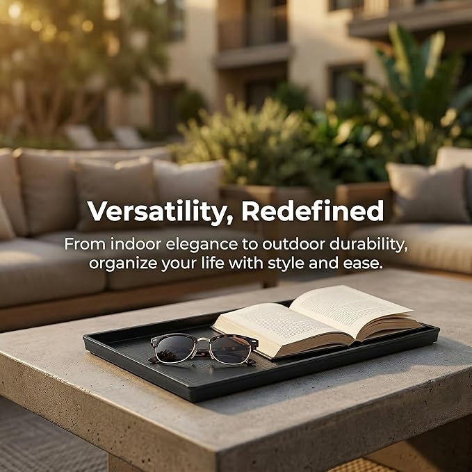 Cedilis 2 Pack Black Rectangular Serving Trays, Non-Slip Plastic Coffee Table - Image 5