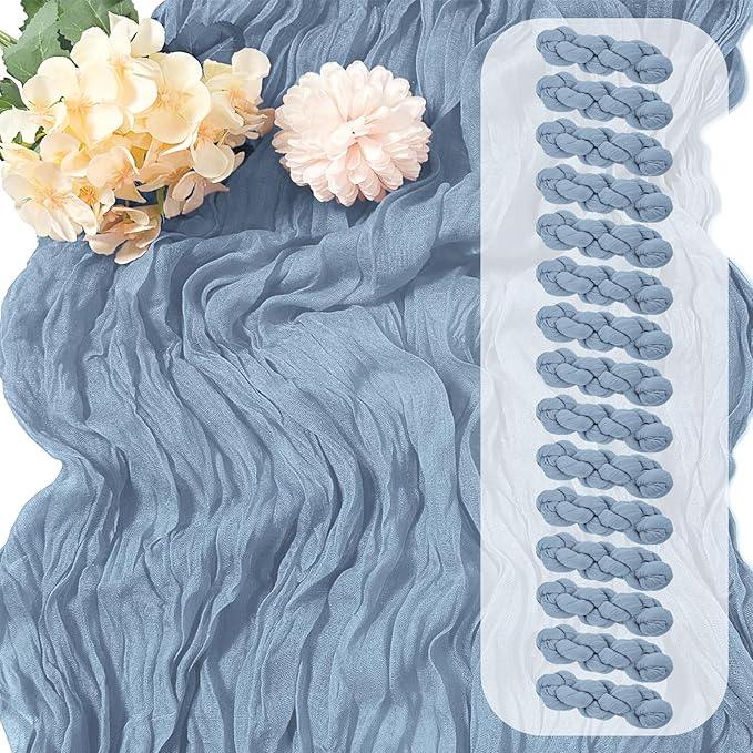 15 Pack Dusty Blue Cheesecloth Table Runner 17 x 108 inch Cheese Cloth Table by Yorcari