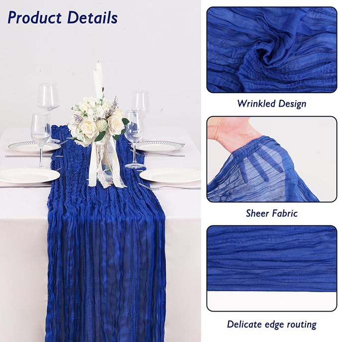 8 Pack Royal Blue Cheesecloth Table Runner 120 Inch Boho Wedding Decor | - Image 3