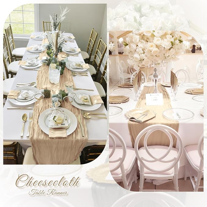 6 Pack Beige Cheesecloth Table Runner, 17 x 108 inch, Semi Sheer Boho Cheese - Image 6
