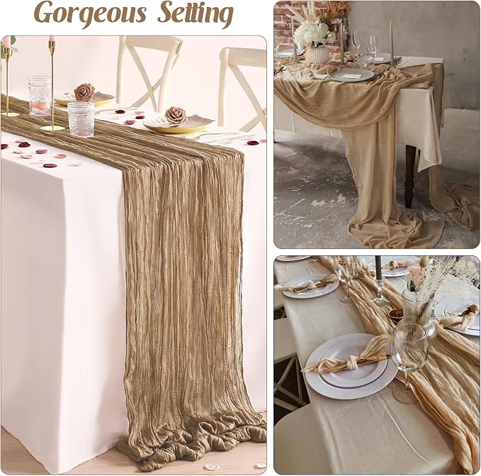 Khaki 10FT Cheesecloth Table Runner Boho Gauze Fabric Table Runner Rustic Sheer - Image 7
