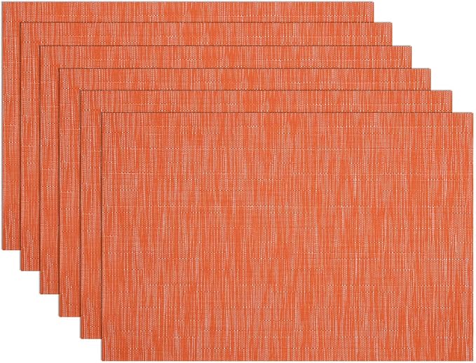 SHACOS Orange Placemats Set of 6 Woven Vinyl Place Mats by SHACOS