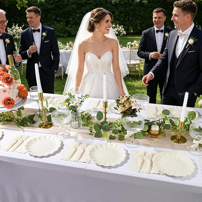 75 Pcs Ivory Paper Plates and Napkins Disposable Tableware Set Include Cream - Image 7