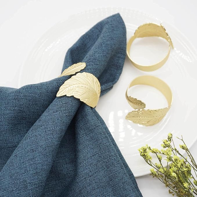 Gold Leaf Napkin Rings Set of 12, Leaves Napkin Rings - Image 3