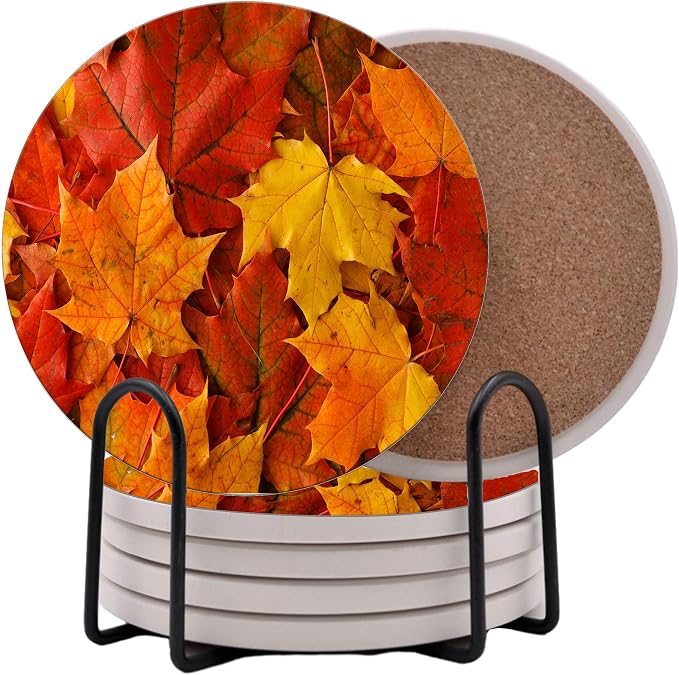 Fall Season Leaves Round Coasters Set of 6 by Unknown
