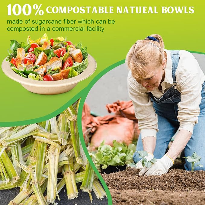 greensight Disposable Paper Bowls 16oz, 100 Pack Eco-friendly Compostable | - Image 4