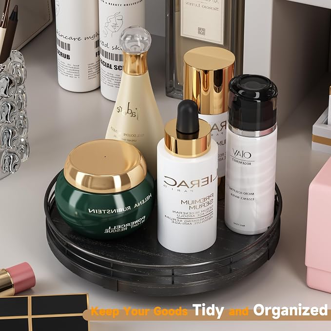 AMH 9-Inch Oak Lazy Susan Vanity Tray - Image 2