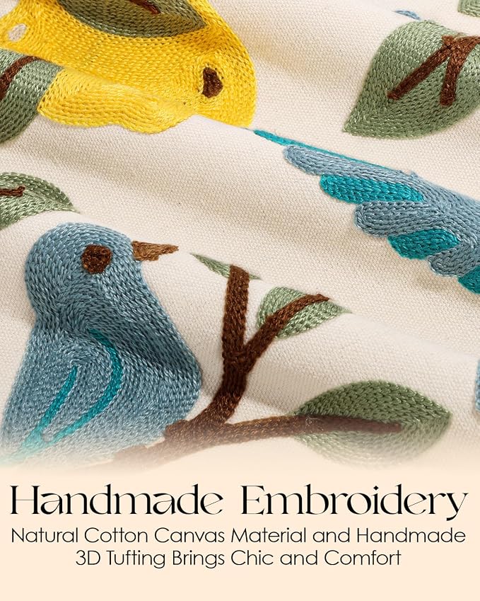 Canvas Embroidered Narrow 13"x 60" Table Runner, Lemon Bird | Exquisite - Image 2