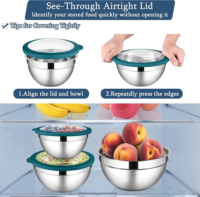 LIANYU Stainless Steel Metal Mixing Bowls, 3 Packs Nesting Bowl - Image 5