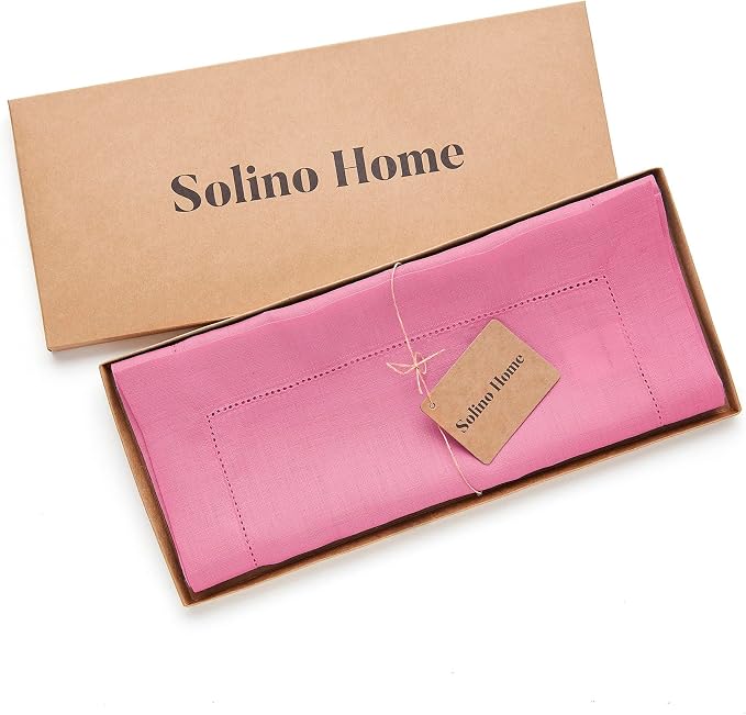Solino Home 100% Pure Linen Dining Table Runner Flamingo Pink, 14 x 132 in | - Image 5