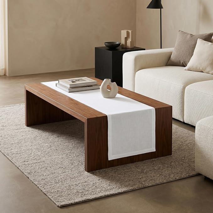 Solino Home 100% Linen Dining Table Runner White Woven, Fete 14 x 48 in | Table - Image 2