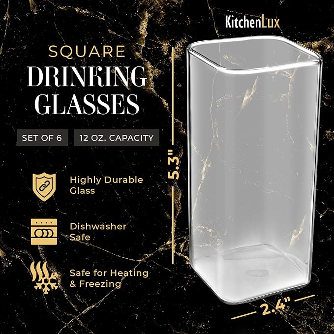 Kitchen Lux Square Drinking Glasses Set of 6 - Image 2