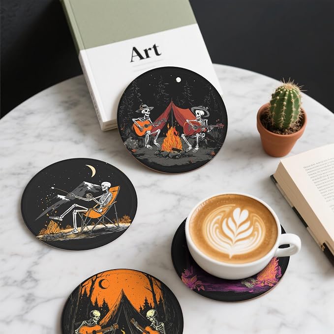 Halloween Skull Coasters Leather Round Drink Coasters 6 Pcs Set - Image 6