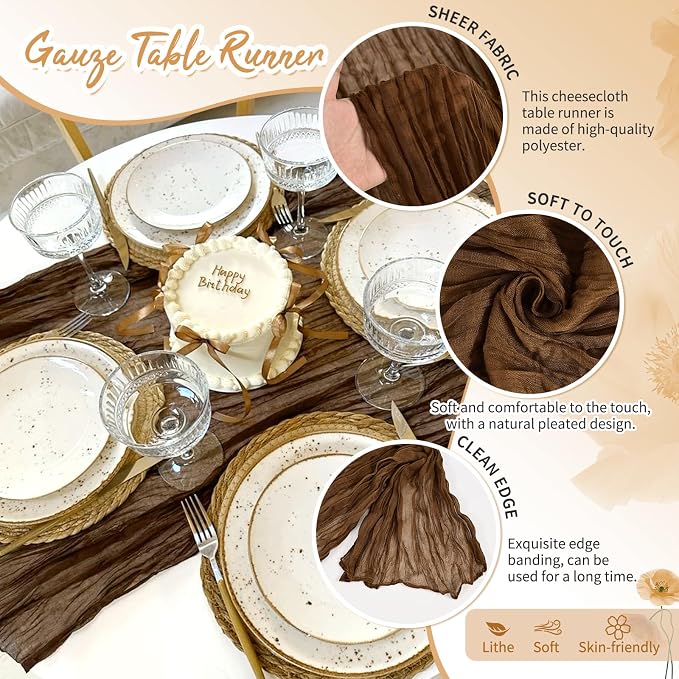 Showgeous 18 Pack Brown Cheesecloth Table Runner, 17 x 108 Inches | Boho - Image 3