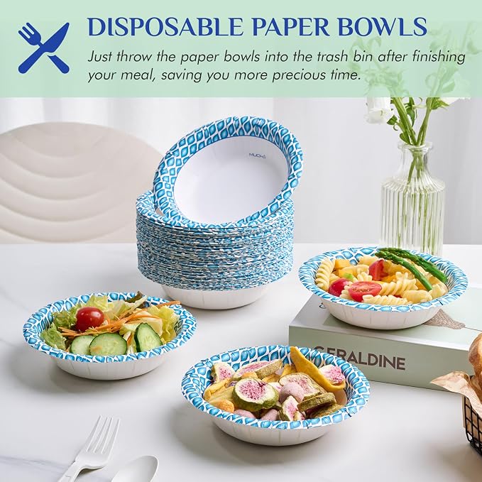 MUCHII 12 Oz Paper Bowls 200 Counts Disposable Bowls, Printed Soak Proof Small - Image 4