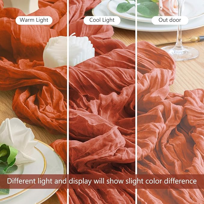 Cheesecloth Fall Table Runner Terracotta 10FT Boho Gauze, 2 Pack | 120 Inch - Image 8