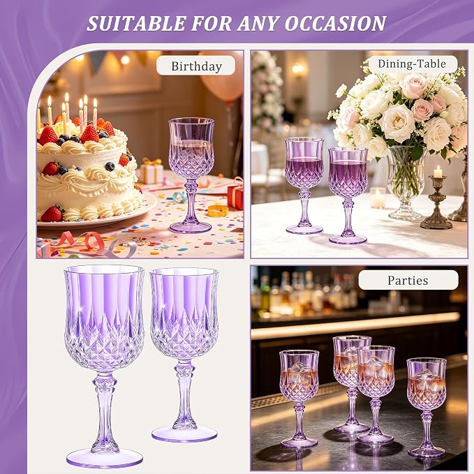7OZ Plastic Wine Glasses, Reusable Vintage Goblets Unbreakable Drinking Glasses - Image 6