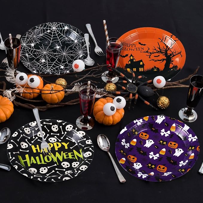 120 Pcs Halloween Paper Plates 7 Inch Spider Web Party Plates, Pumpkin Spooky - Image 5