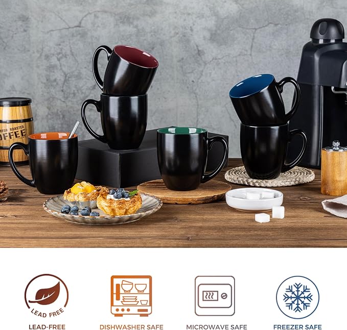 GBhome 12 oz Coffee Mugs Set of 6, Ceramic Coffee Cups- Multi-Color - Image 3