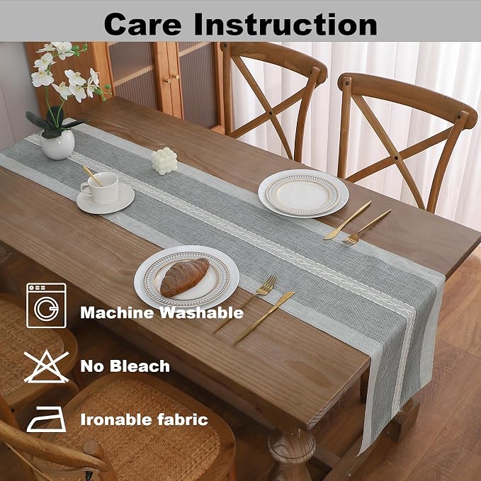 Gernaice 2PCS Boho Table Runner, Rustic Cotton Linen Farmhouse Table Runners - Image 5