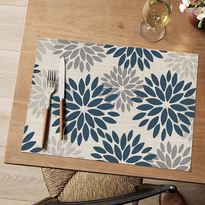 Artoid Mode Floral Vinyl Plistic Placemats Set of 6, Heat Resistant Washable - Image 2