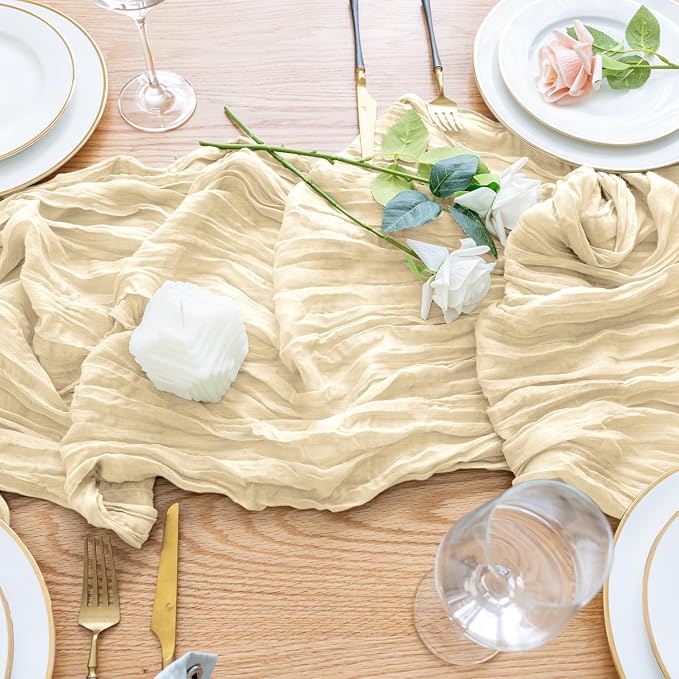 Cheesecloth Table Runner Beige 10FT Boho Gauze Runner, 3 Pack | 120 Inch Cheese - Image 5