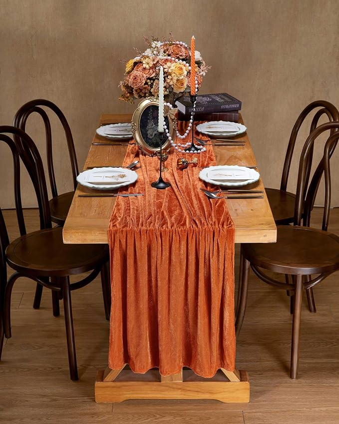 Orange Velvet Table Runner 29 x 120 Inches Fall Halloween Runners | 10ft Long - Image 3